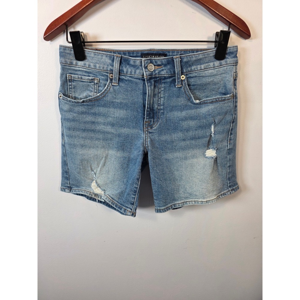 Lucky Brand Womens Distressed Denim Shorts Light Wash Frayed Hem Size 2/26